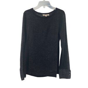 Les Serein Womens Lightweight Pullover Sweater Polka Dot Trim Black/White S